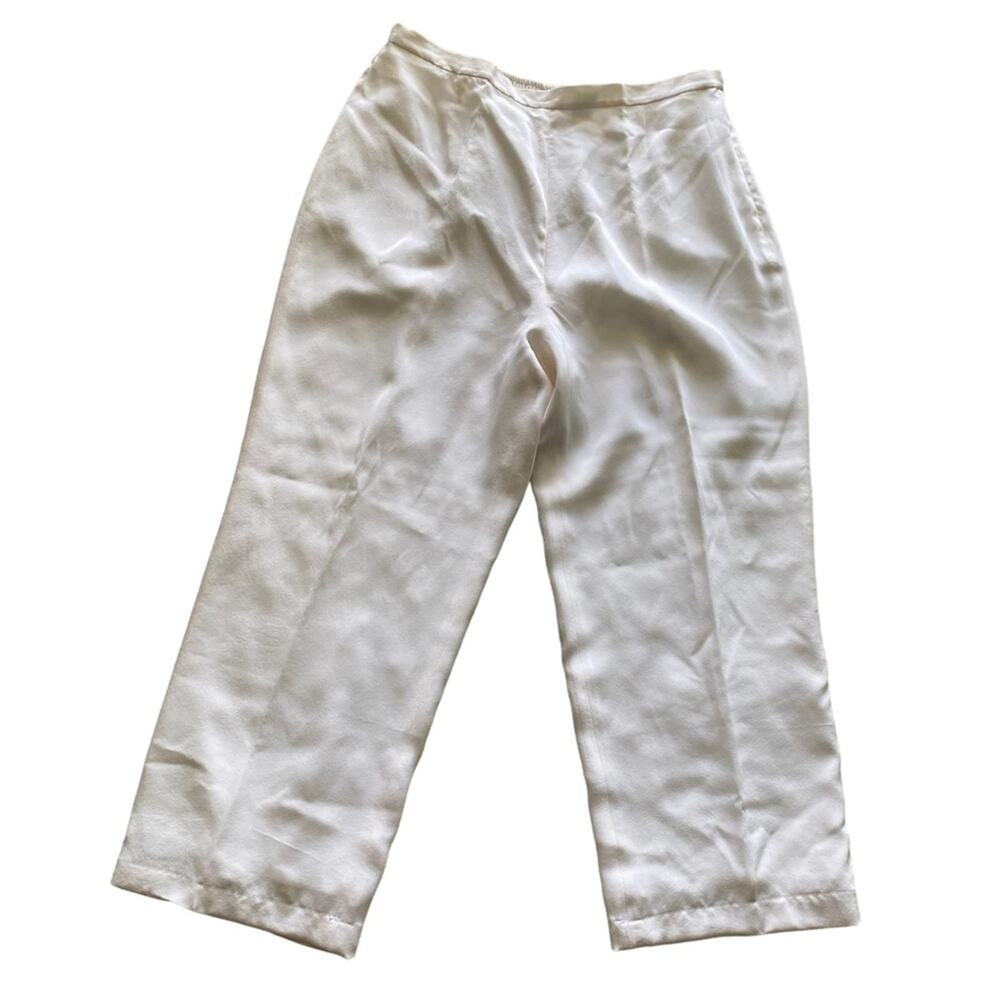 NWT Bloomingdale's Size 14P 100% Silk White Cropped Pants with elastic waistband